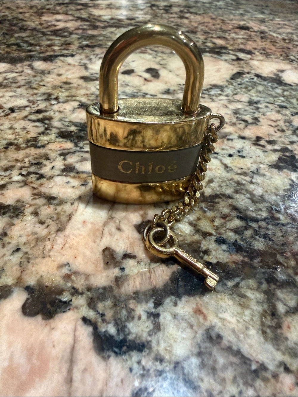 Chloé Gold Padlock Key Charm - Gold and Taupe (medium sized off of aby bag)